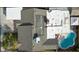 Aerial view of a home with a pool, patio, and a combination of shingle and flat roofing at 5005 Harmony Ave, Las Vegas, NV 89107