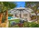 Lush backyard featuring a pool, beautiful lounge chairs, and desert landscaping for easy maintenance at 5104 Elm Grove Dr, Las Vegas, NV 89130