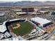 Overhead shot of baseball field showcasing the layout, well-maintained green field, and ample parking at 575 Lacabana Beach Dr, Las Vegas, NV 89138