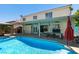 Lovely backyard with a pool and covered patio ideal for summer gatherings and outdoor relaxation at 6686 Enchanted Cove Ct, Las Vegas, NV 89139