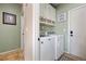 Well-lit laundry room featuring modern appliances and ample storage space with neutral tones at 820 Sandhill Sage St, Henderson, NV 89052