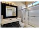 Bathroom featuring a single sink vanity and shower-tub combination at 21 Bridal Falls Ct, Las Vegas, NV 89148