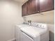 Laundry room with white washer and dryer and overhead storage at 4542 Townwall St, Las Vegas, NV 89115