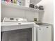 Laundry room with white washer and dryer and wire shelving for storage at 4786 Valleyside Ave, Las Vegas, NV 89115