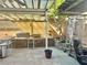 Enclosed back yard with a covered patio and a stone wall at 5320 Tartan Hill Ave, Las Vegas, NV 89141