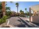 Spacious backyard with desert landscaping, a covered patio and palm trees, perfect for relaxation at 2713 Tanagrine Dr, North Las Vegas, NV 89084