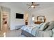 This bedroom features a mounted television and easy access to the ensuite bathroom at 6722 Desert Crimson St, Las Vegas, NV 89148