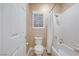 This bathroom features a single sink, toilet, and bathtub/shower combo at 801 Sir James Bridge Way, Las Vegas, NV 89145