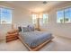 Bedroom featuring a platform bed, wood accents, and natural light from large windows at 1 Ibis Ct, Henderson, NV 89052
