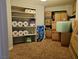 Walk-in closet with built-in shelving holding household items and boxes for storage at 10745 Leatherstocking Ave, Las Vegas, NV 89166