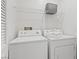 Well-lit laundry room features modern washer, dryer, wire shelving, and storage basket at 4305 Morgan Manor St # 3, North Las Vegas, NV 89032
