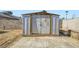 Metal shed in backyard with concrete base at 53 Montello Ave, Las Vegas, NV 89110