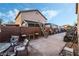 Wide backyard featuring a patio area, storage shed, and perimeter block wall at 1071 Nordyke Ave, Henderson, NV 89015