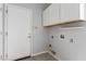 Efficient laundry room with utility connections and upper cabinets at 7808 Foothill Ash Ave, Las Vegas, NV 89117