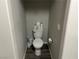 Toilet with gray walls, a roll of paper towels, and topped with cleaning supplies at 8113 Mineola Palms St, Las Vegas, NV 89139