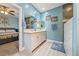 Modern bathroom featuring double sinks, updated shower, and ample counter space at 1000 E Enchanted Mesa St, Pahrump, NV 89048