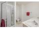 Bright bathroom featuring a glass shower, neutral walls, and a double sink vanity at 2194 Camel Mesa Dr, Laughlin, NV 89029