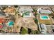 Aerial view of the property highlighting the expansive yard, pool, and neighboring homes at 2711 Ashby Ave, Las Vegas, NV 89102