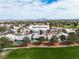 Aerial view of a residential area highlighting a property with a well-manicured lawn and mature trees at 5209 Rim View Ln, Las Vegas, NV 89130