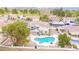 Aerial shot of home showing pool, patio, and landscaping at 1584 Bermuda Dunes Dr, Boulder City, NV 89005