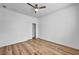 Bedroom with wood flooring and ceiling fan at 2535 Jada Dr, Henderson, NV 89044