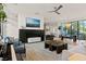 Bright living room with a fireplace, modern decor, and large windows at 3452 Spanish Winds Ct, Las Vegas, NV 89141