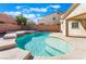 Inviting backyard pool with cool, clear water, steps and raised tanning deck at 63 Crescent Palm Ct, Henderson, NV 89002