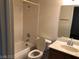 Cozy bathroom with a tiled shower-tub combo and single sink vanity at 1105 Sulphur Springs Ln # 102, Las Vegas, NV 89128