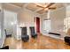 Sitting room features herringbone floors, sconce lighting, velvet chairs and access to the theater at 2508 Monarch Bay Dr, Las Vegas, NV 89128
