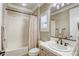 Full bathroom featuring a shower-tub combination, a neutral color scheme, and a vanity with ample counter space at 2737 Josephine Dr, Henderson, NV 89044
