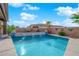 Backyard pool features include a waterfall, desert landscaping, and a clear blue sky at 5095 E Long Leaf Ct, Pahrump, NV 89061