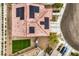 Top-down view shows the solar panels, roof detail, small backyard, and manicured landscaping of the property at 7948 Eastern Elk St, Las Vegas, NV 89149