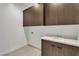Functional laundry room featuring modern cabinets, sink and tile floors at 10739 Agate Cliffs Ave, Las Vegas, NV 89135