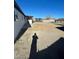 Backyard featuring dirt, partial grass, trees, and a shadow of someone taking the picture at 2564 San Marcos St, Las Vegas, NV 89115
