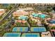 Aerial view highlighting the community's resort-style pool, sports courts, and recreation center at 52 Cascade Lake St, Las Vegas, NV 89148