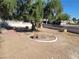 Backyard featuring a large tree, decorative features, and a concrete block fence at 1413 Bryn Mawr Ave, Las Vegas, NV 89102