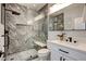 Bathroom showcasing a walk-in shower with unique tile and modern fixtures at 1859 Woodhaven Dr, Henderson, NV 89074