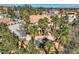 Beautiful property featuring a custom pool with rock features and lush landscaping with palm trees at 3235 S Tioga Way, Las Vegas, NV 89117