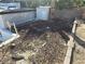 A view of the backyard with a shed and fence, and natural surroundings, needing landscape at 3480 E Hacienda Ave, Las Vegas, NV 89120
