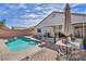 Inviting backyard with a refreshing pool, covered patio, and outdoor seating area at 1104 Christopher View Ave, North Las Vegas, NV 89032