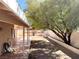 Backyard with a covered patio, outdoor kitchen, a large tree providing shade, and block wall for privacy at 1301 Misty View Ct, North Las Vegas, NV 89031