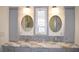 Modern bathroom vanity with dual sinks, gray cabinetry, and decorative backsplash for a luxurious experience at 4417 Rita Dr, Las Vegas, NV 89121