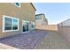 A spacious backyard features a brick patio area and a low-maintenance desert landscape at 5204 Sunstone Mesa Dr, Las Vegas, NV 89166