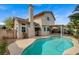 Inviting backyard pool featuring a unique shape and lush landscaping, perfect for relaxation and entertaining at 2061 Smoketree Village Cir, Henderson, NV 89012