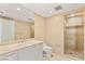 Bathroom with a glass-enclosed shower and a single sink at 2857 Paradise Rd # 601, Las Vegas, NV 89109