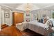 Spacious main bedroom with a fireplace, coffered ceiling, and hardwood floors at 3001 Astoria Pines Cir, Las Vegas, NV 89107