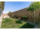 Spacious backyard with a well-manicured lawn, privacy fence, and beautiful landscaping at 6308 Gulf Waters St, North Las Vegas, NV 89081