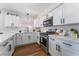 Updated kitchen features white cabinetry, stainless steel appliances, and wood-look flooring at 849 Parkhurst St, Las Vegas, NV 89110