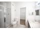 Bathroom featuring a double vanity, a standup shower, and an open doorway to a walk-in closet at 1704 N Jones Blvd, Las Vegas, NV 89108
