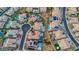 Aerial view of a suburban home, showing the backyard pool, neighborhood layout, and street configuration at 2908 Ferrand Ct, Henderson, NV 89044